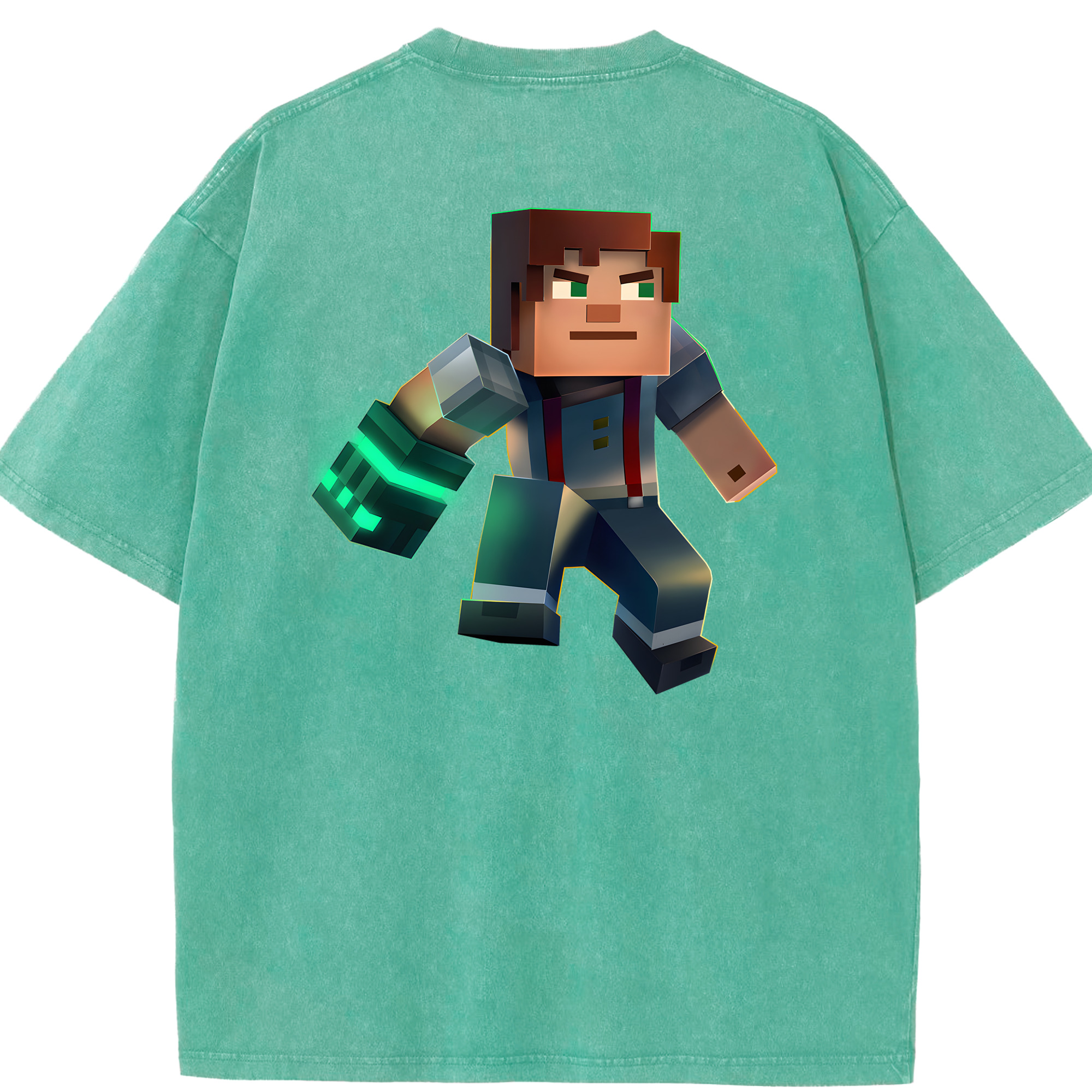 （画像用） マインクラフト ブロックの世界 Minecraft MC Block world 綿100% ヴィンテージ風 半袖Tシャツ（背面プリント）